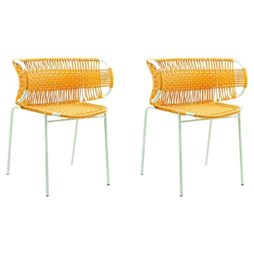 Set of 2 Honey Cielo Stacking Chair with Armrest by Sebastian Herkner For Sale