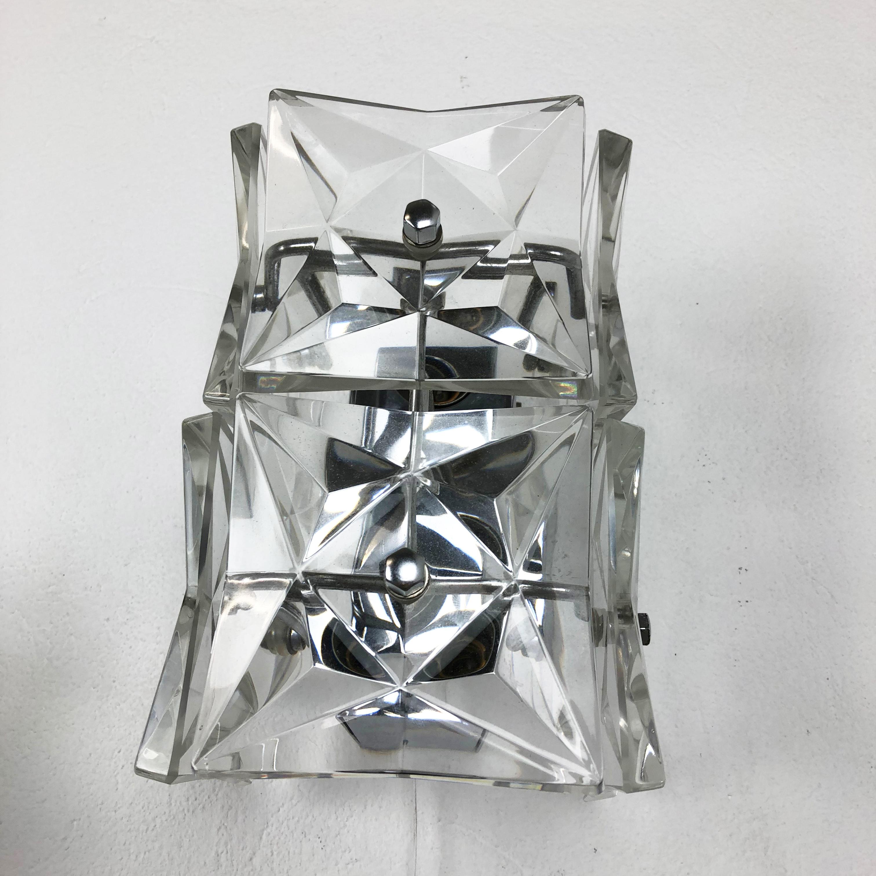 Set of 2 Huge Prismatic Crystal Glass Wall Light Sconces by Kinkeldey, Germany 6
