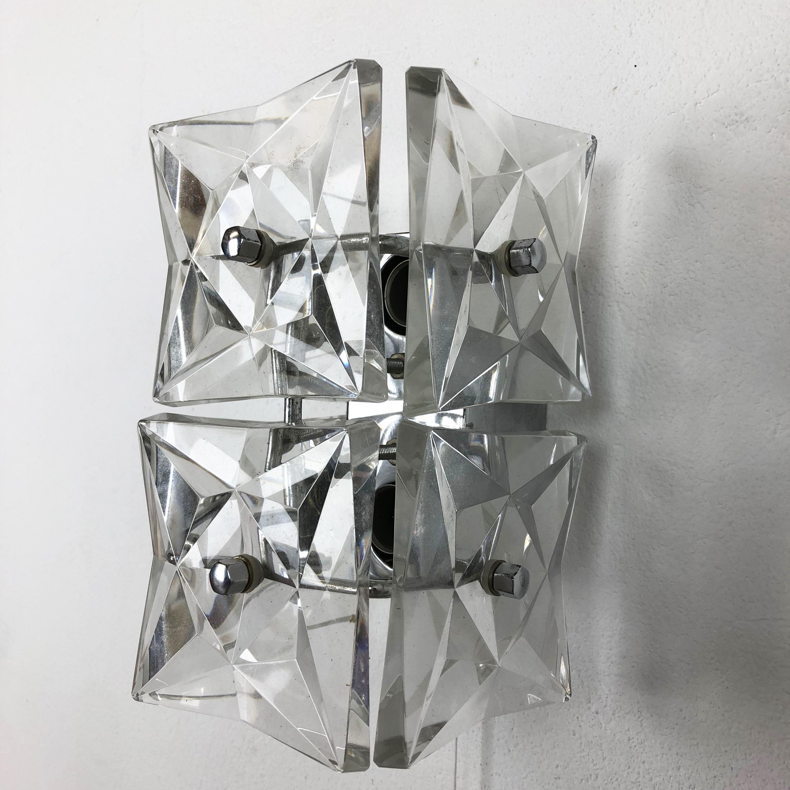 Set of 2 Huge Prismatic Crystal Glass Wall Light Sconces by Kinkeldey, Germany 7