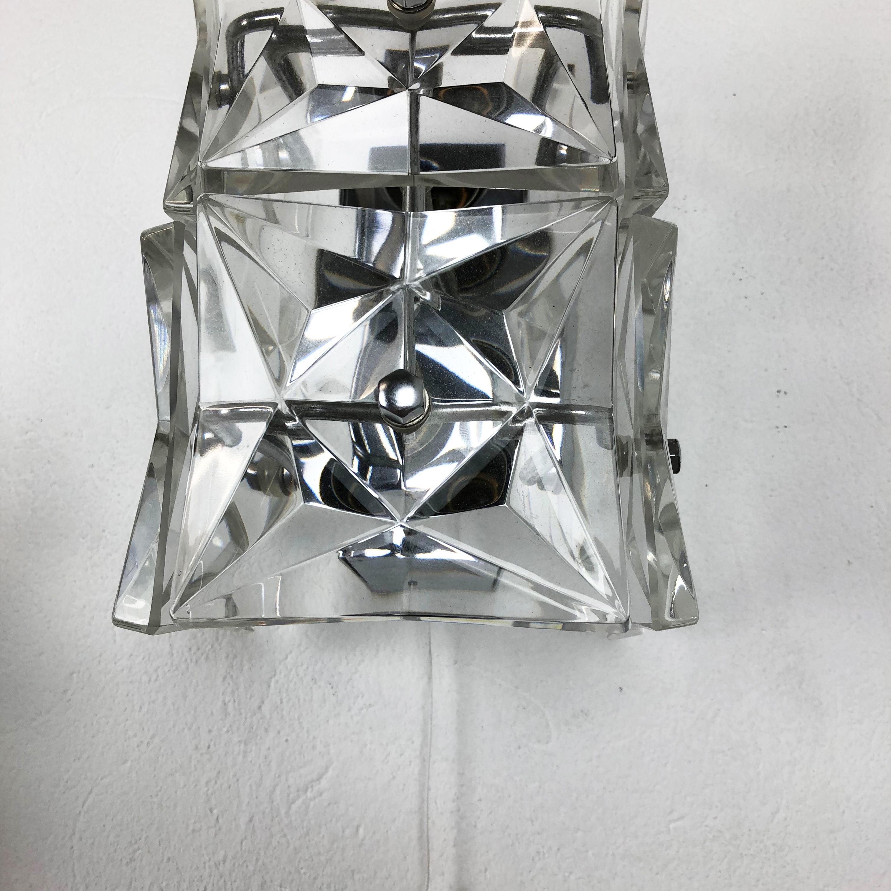 Set of 2 Huge Prismatic Crystal Glass Wall Light Sconces by Kinkeldey, Germany 10