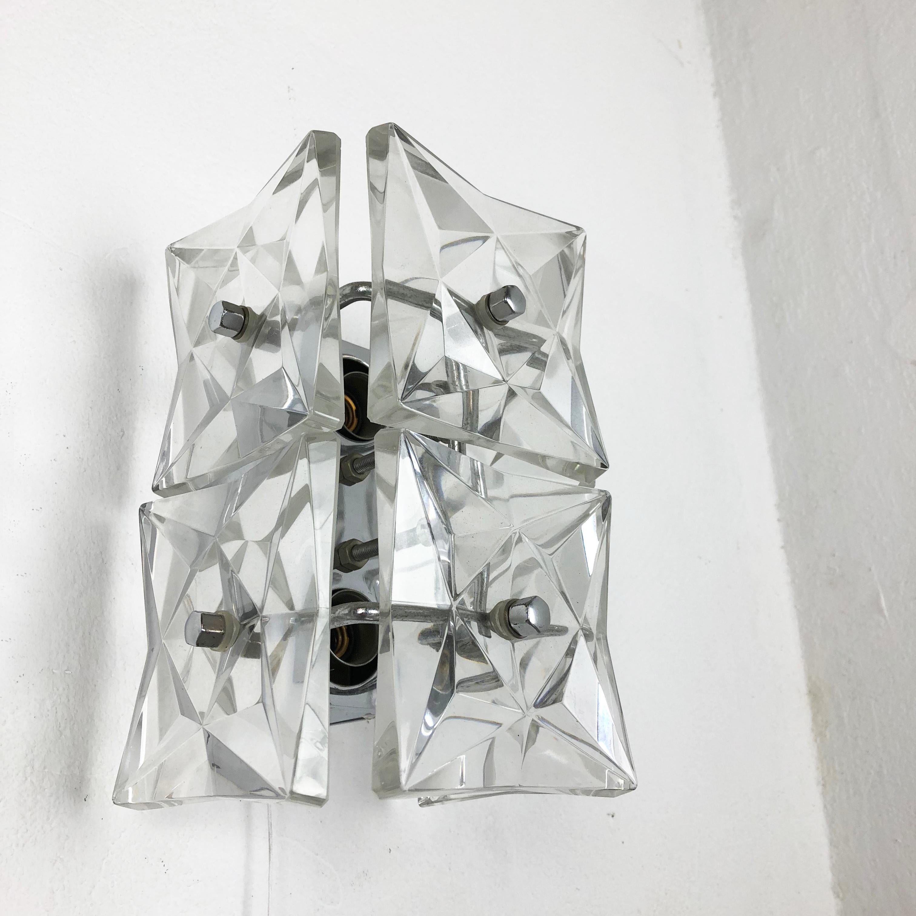 Set of 2 Huge Prismatic Crystal Glass Wall Light Sconces by Kinkeldey, Germany 11