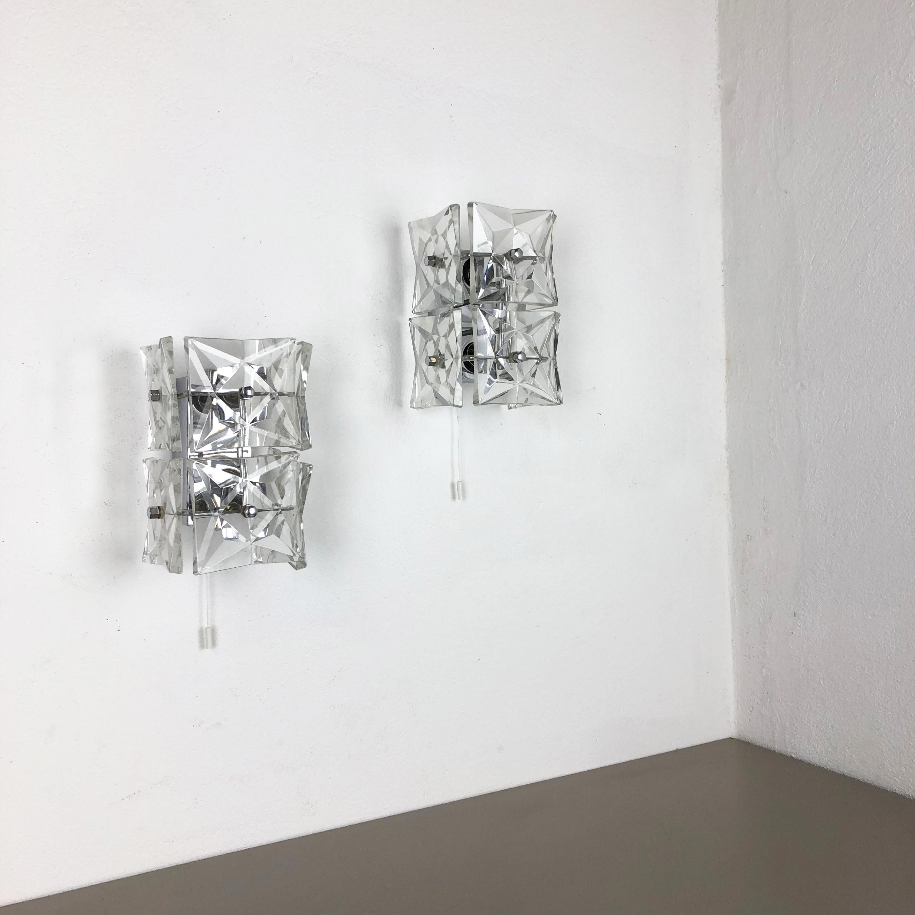Set of 2 Huge Prismatic Crystal Glass Wall Light Sconces by Kinkeldey, Germany 12