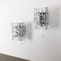 Set of 2 Huge Prismatic Crystal Glass Wall Light Sconces by Kinkeldey, Germany