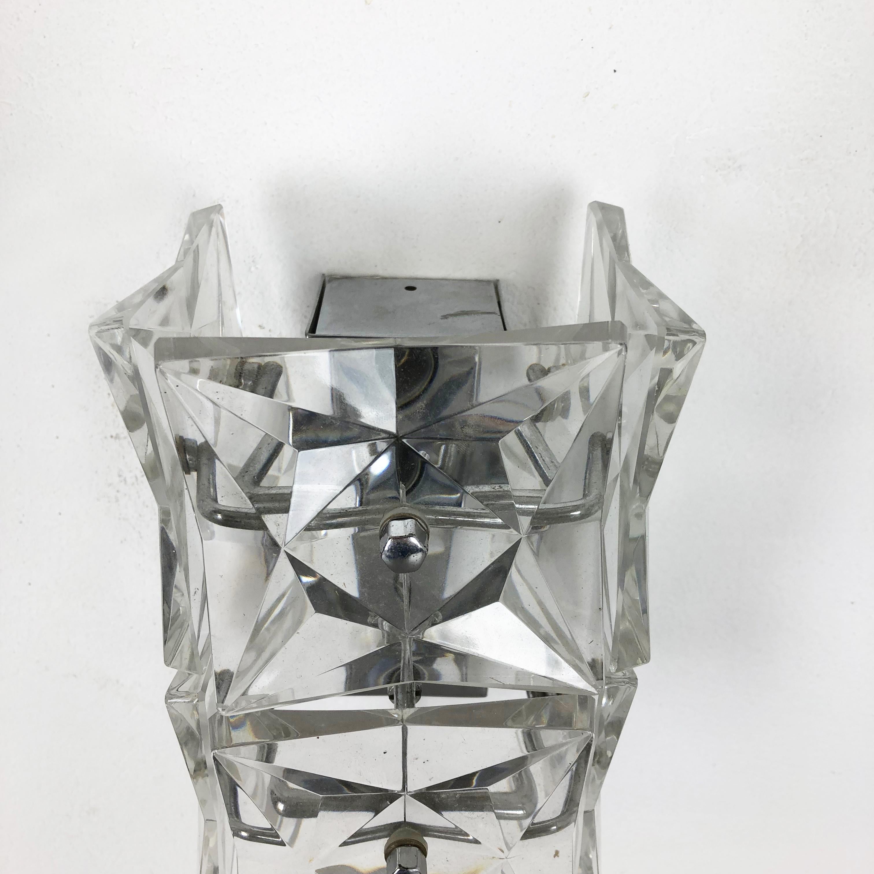 20th Century Set of 2 Huge Prismatic Crystal Glass Wall Light Sconces by Kinkeldey, Germany