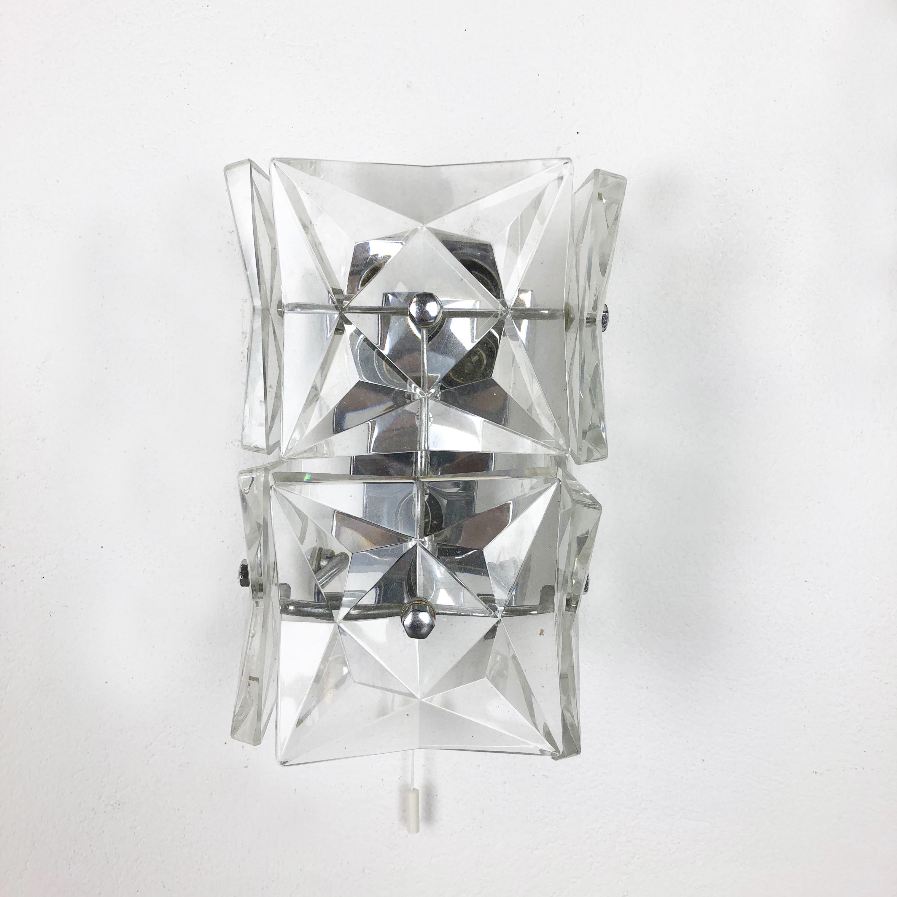 Set of 2 Huge Prismatic Crystal Glass Wall Light Sconces by Kinkeldey, Germany 1