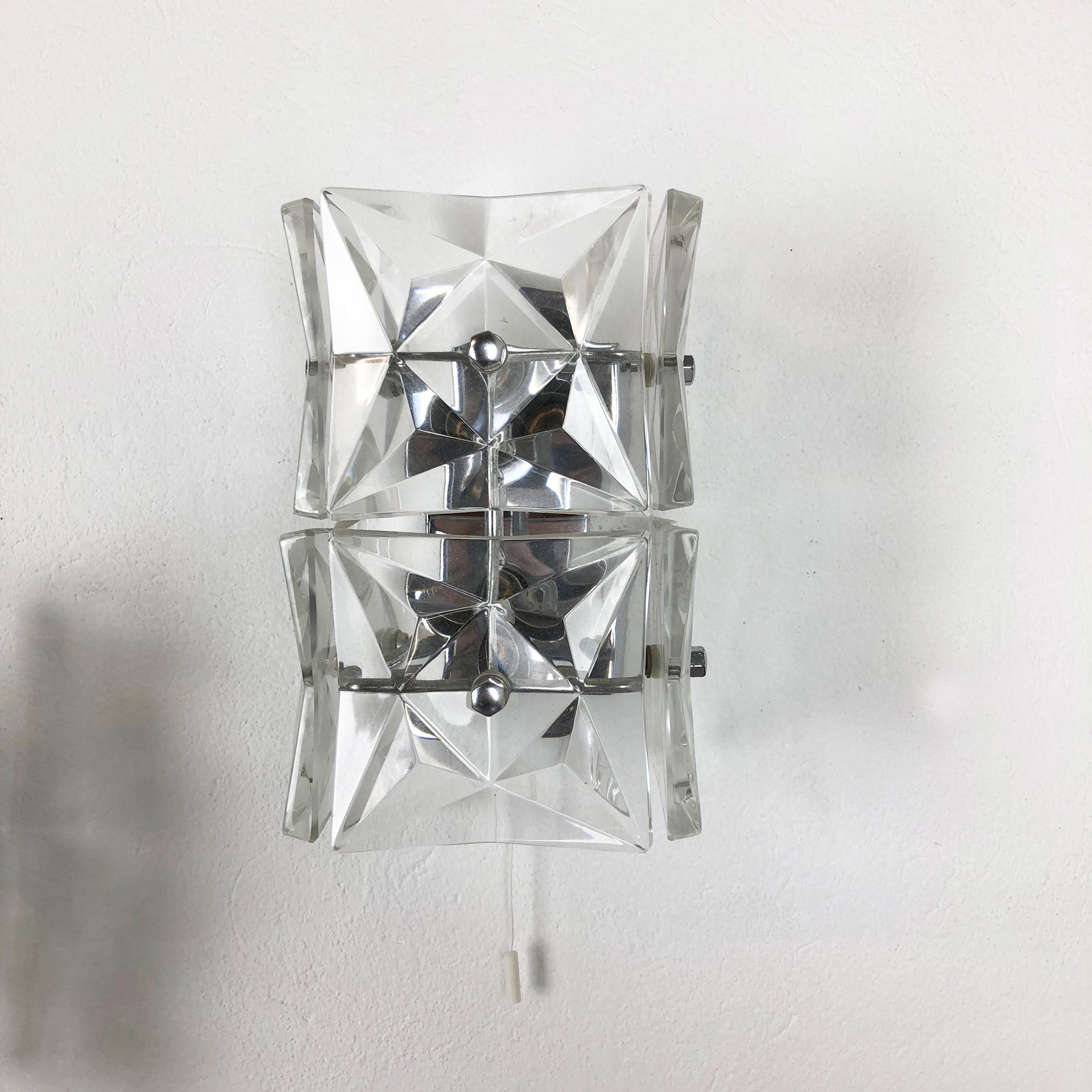 Set of 2 Huge Prismatic Crystal Glass Wall Light Sconces by Kinkeldey, Germany 3
