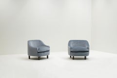 Set of 2 ice blue Mohair lounge chairs, 1950s Italy.