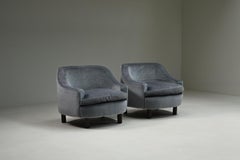 Set of 2 ice blue Mohair lounge chairs, 1950s Italy.