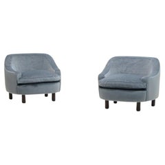 Set di 2 sedie da salotto in mohair blu ghiaccio, Italia anni '50.