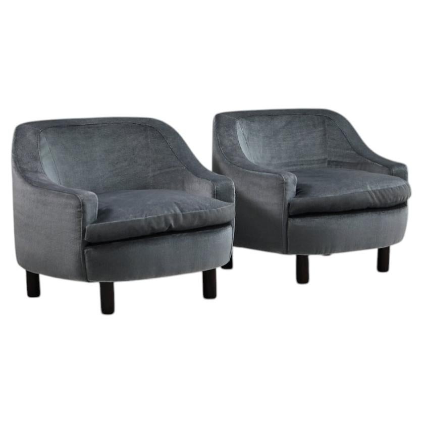 Set of 2 ice blue Mohair lounge chairs, 1950s Italy.