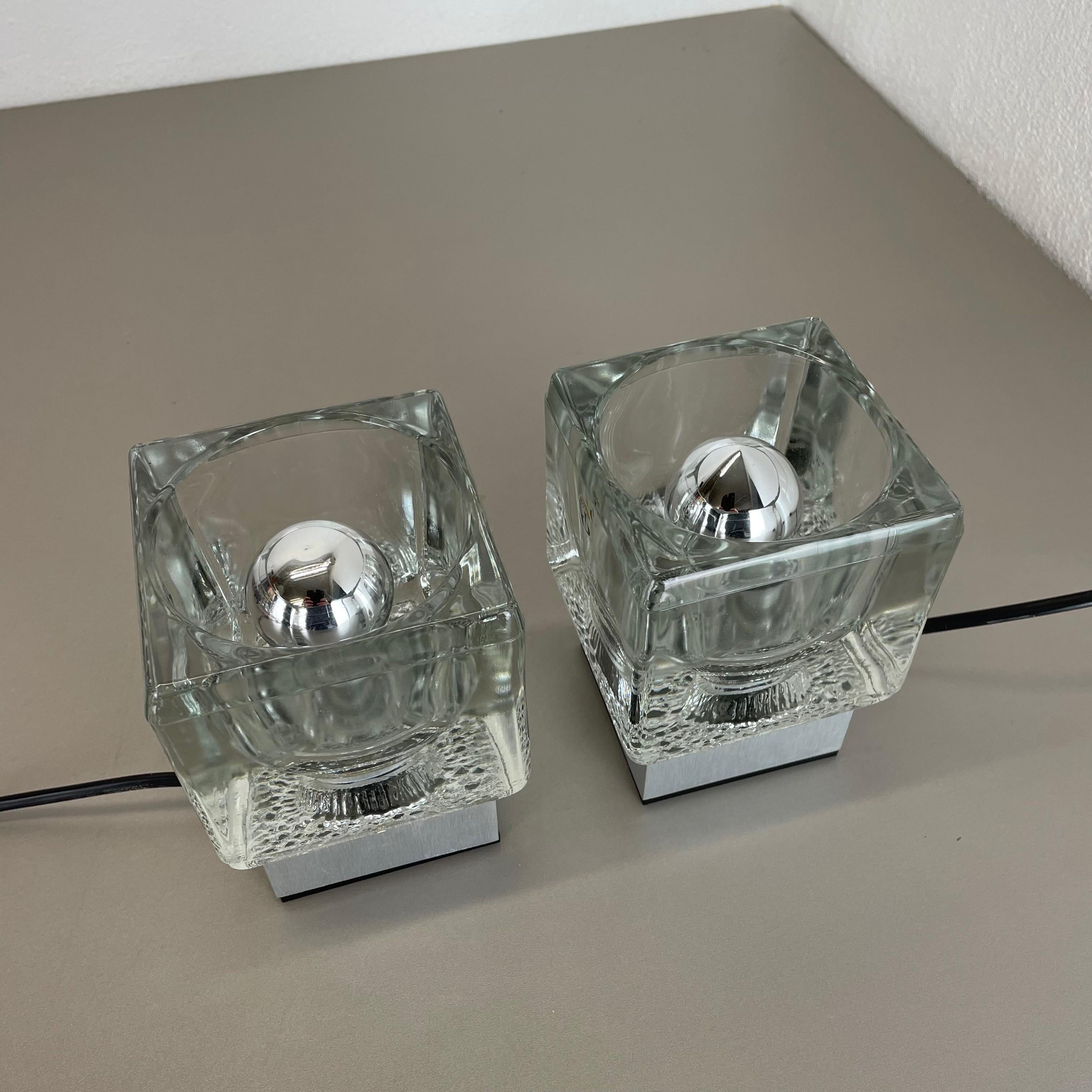 Mid-Century Modern Set of 2 Ice Cube Glass Table Lights by Peill & Putzler, Germany, 1970s For Sale
