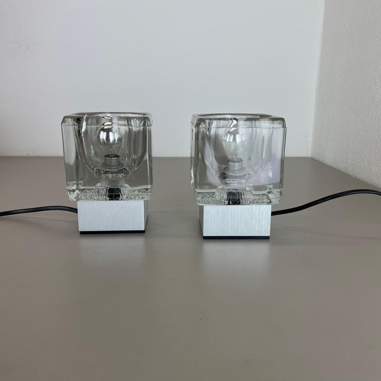 Set of 2 Ice Cube Glass Table Lights by Peill and Putzler, Germany, 1970s For Sale at 1stDibs