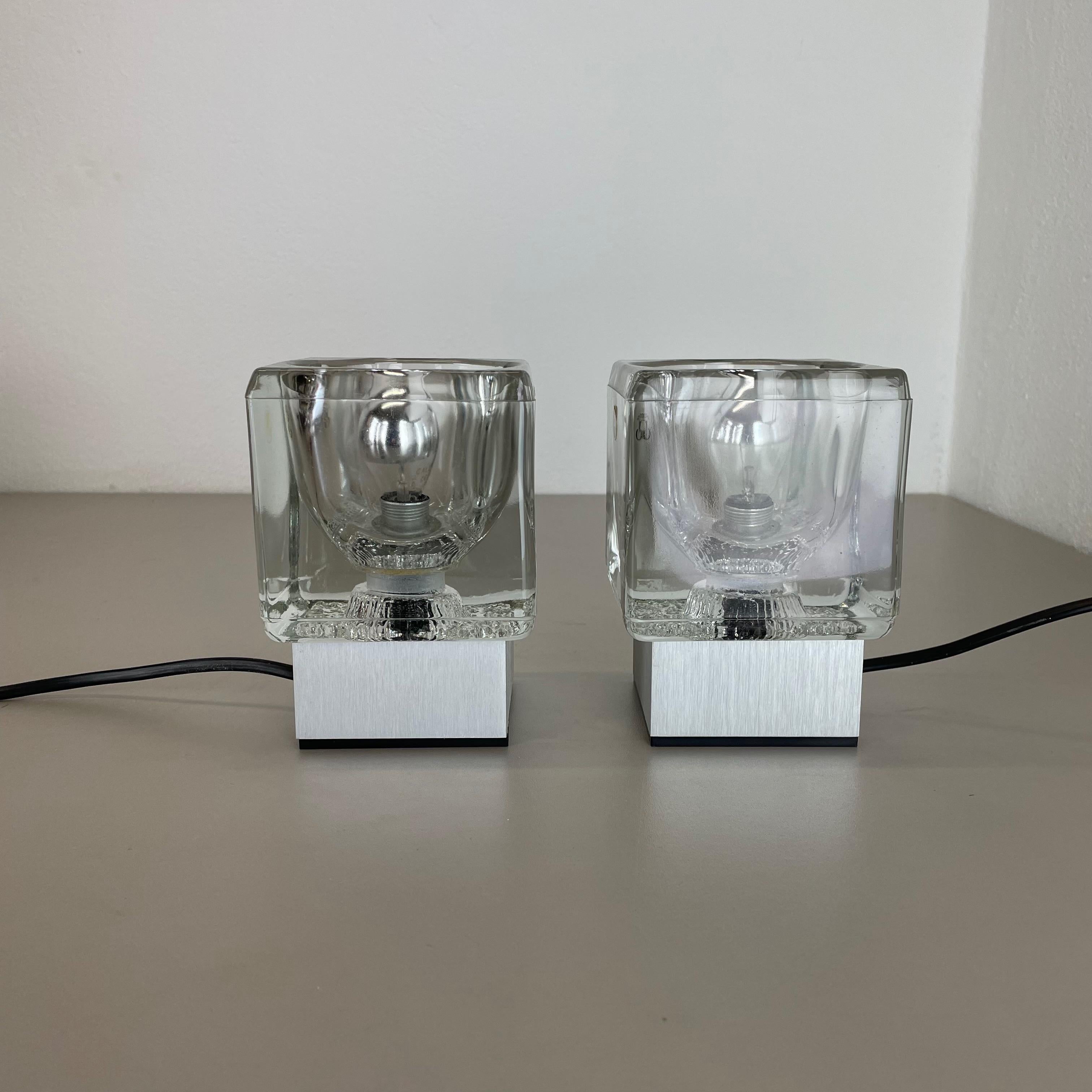 Metal Set of 2 Ice Cube Glass Table Lights by Peill & Putzler, Germany, 1970s For Sale
