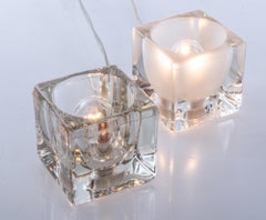 Iced Glass Cube Table Lamp by Peill & Putzler 1970s, Set of 2
