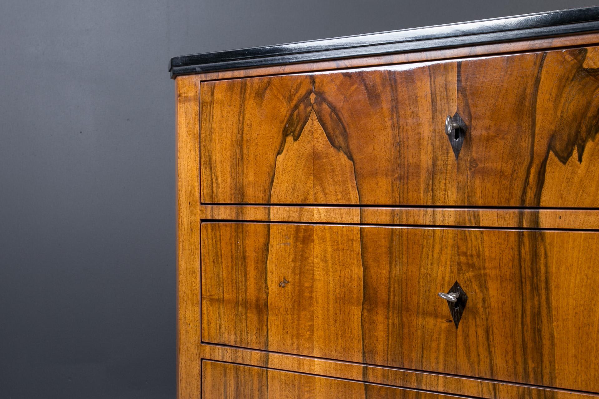 Set of 2 Identical Biedermeier Chests of Drawers, Germany, 19th Century, Walnut For Sale 8