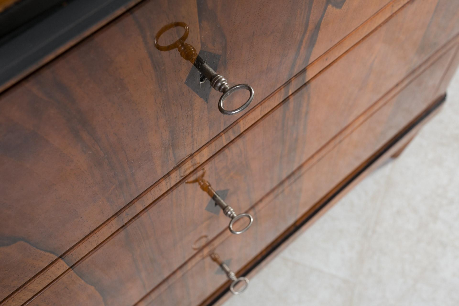 Set of 2 Identical Biedermeier Chests of Drawers, Germany, 19th Century, Walnut For Sale 13