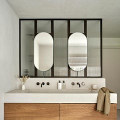 Set of 2 Illuminated Capsula Countertop Mirrors Blackened Stainless Steel Frame