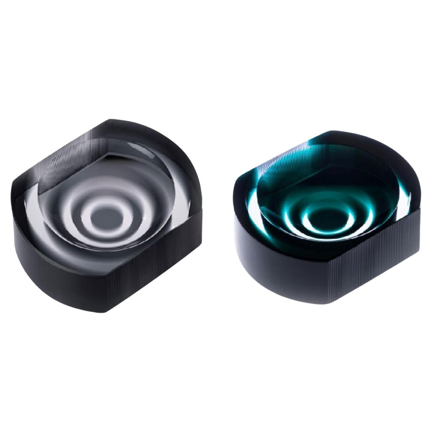 Set of 2 Incisioni Iridi Cut Ashtrays by Purho