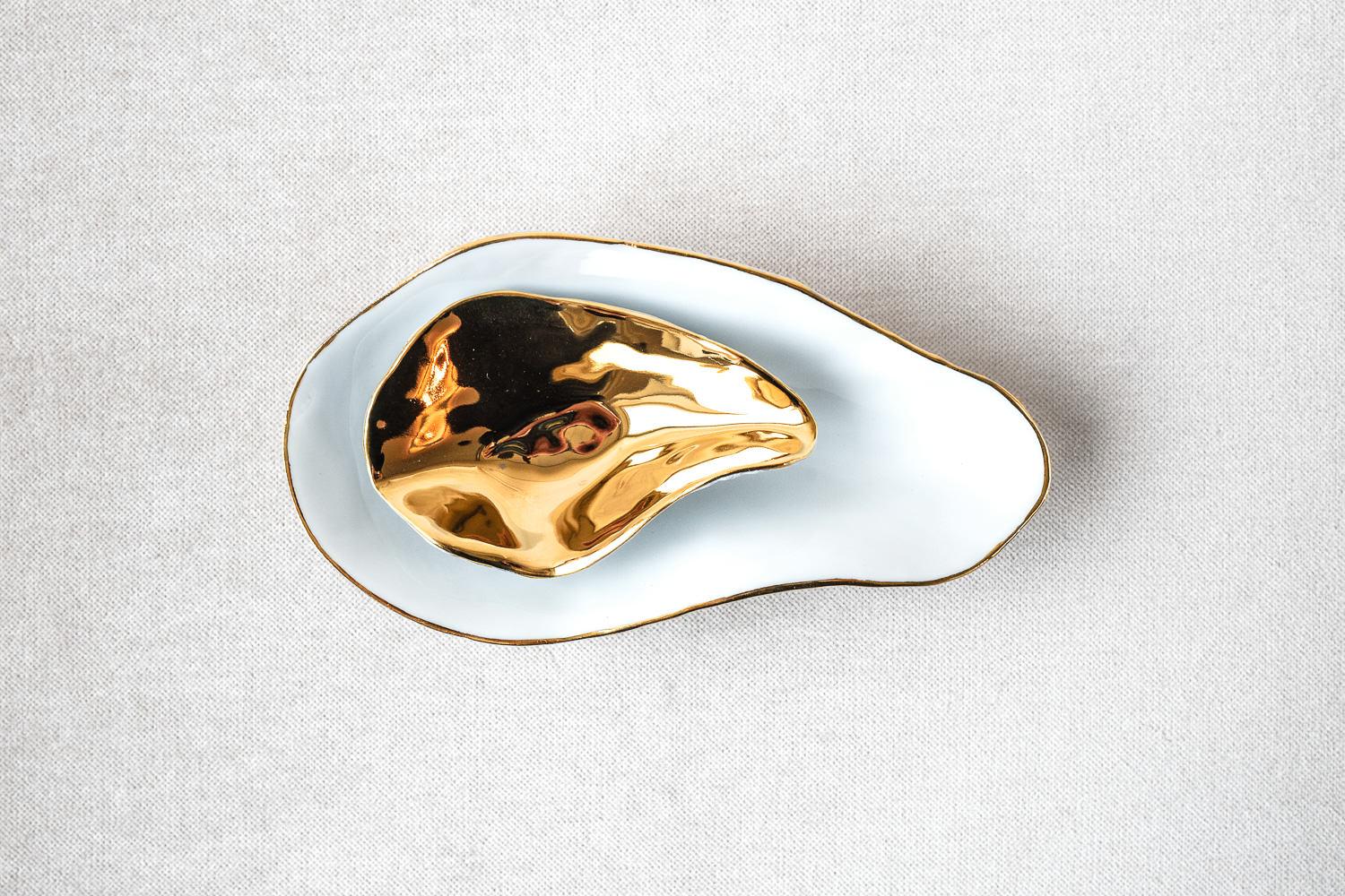 French Set of 2 Indulge Nº3 / 24k Golden Rim / Side Dish, Handmade Porcelain Tableware For Sale