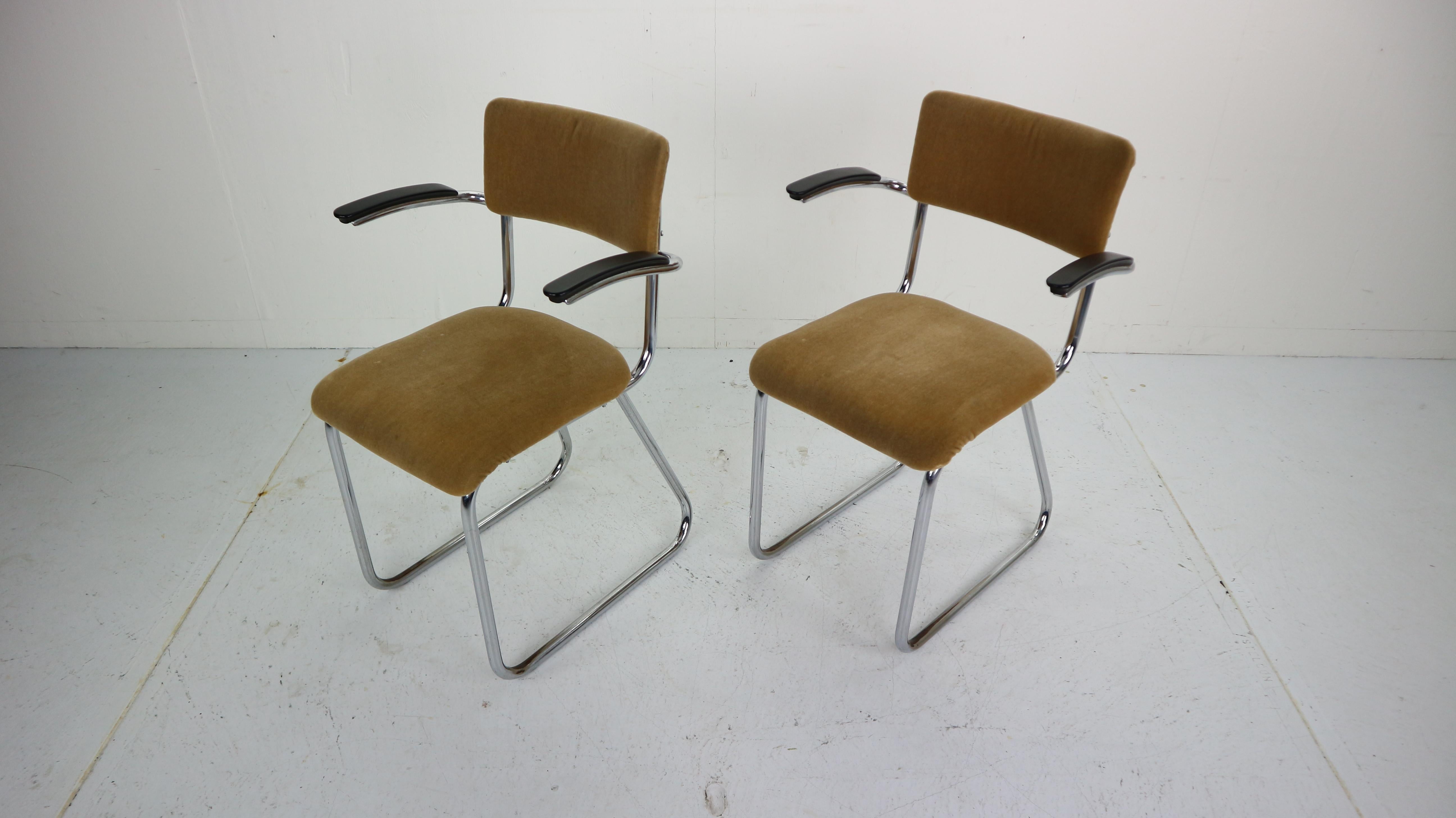 Mid-Century Modern Set of 2 Industrial Armchairs in a Style of Gispen, 1960 Dutch Design