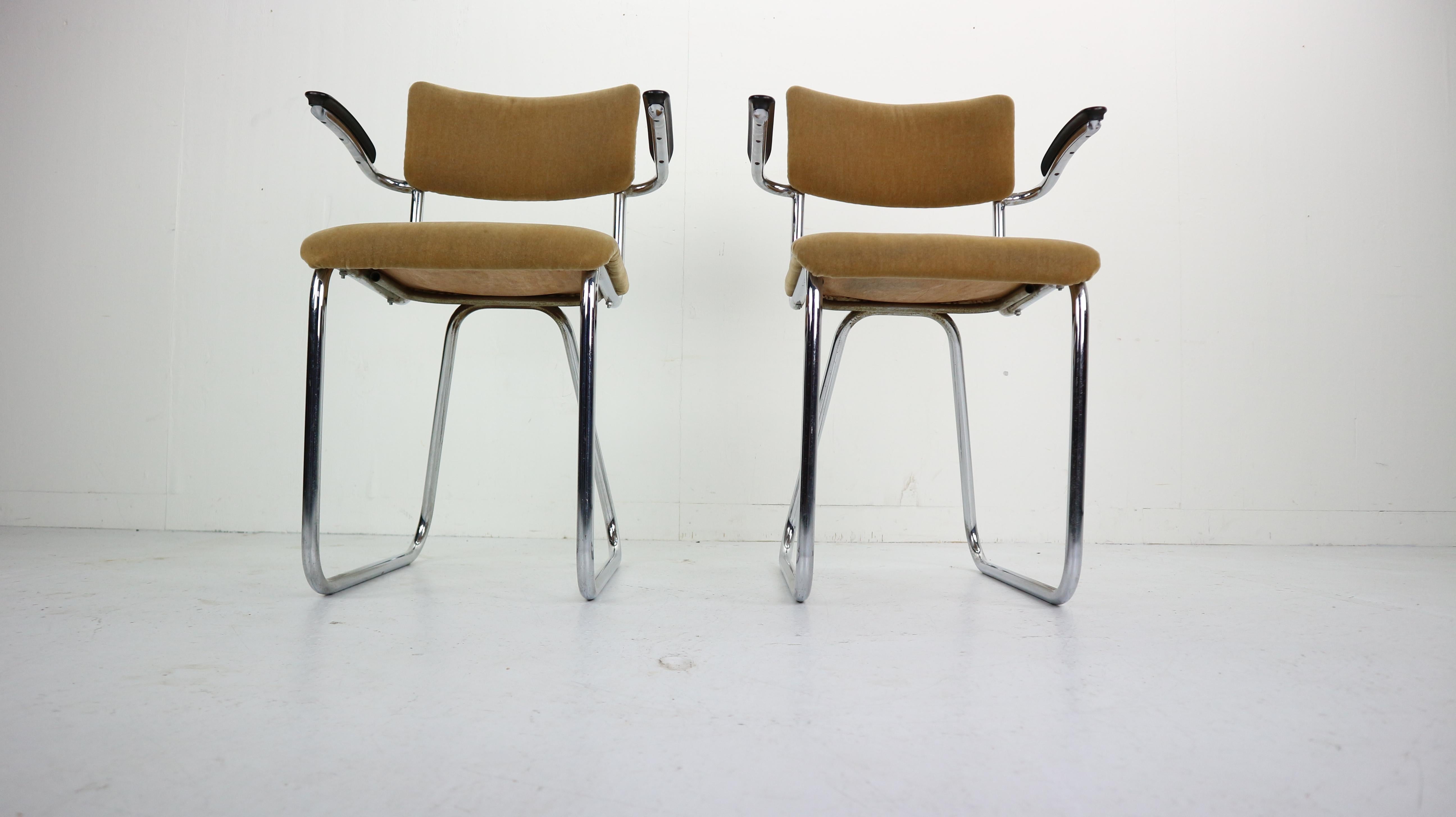 Set of 2 Industrial Armchairs in a Style of Gispen, 1960 Dutch Design In Good Condition In The Hague, NL