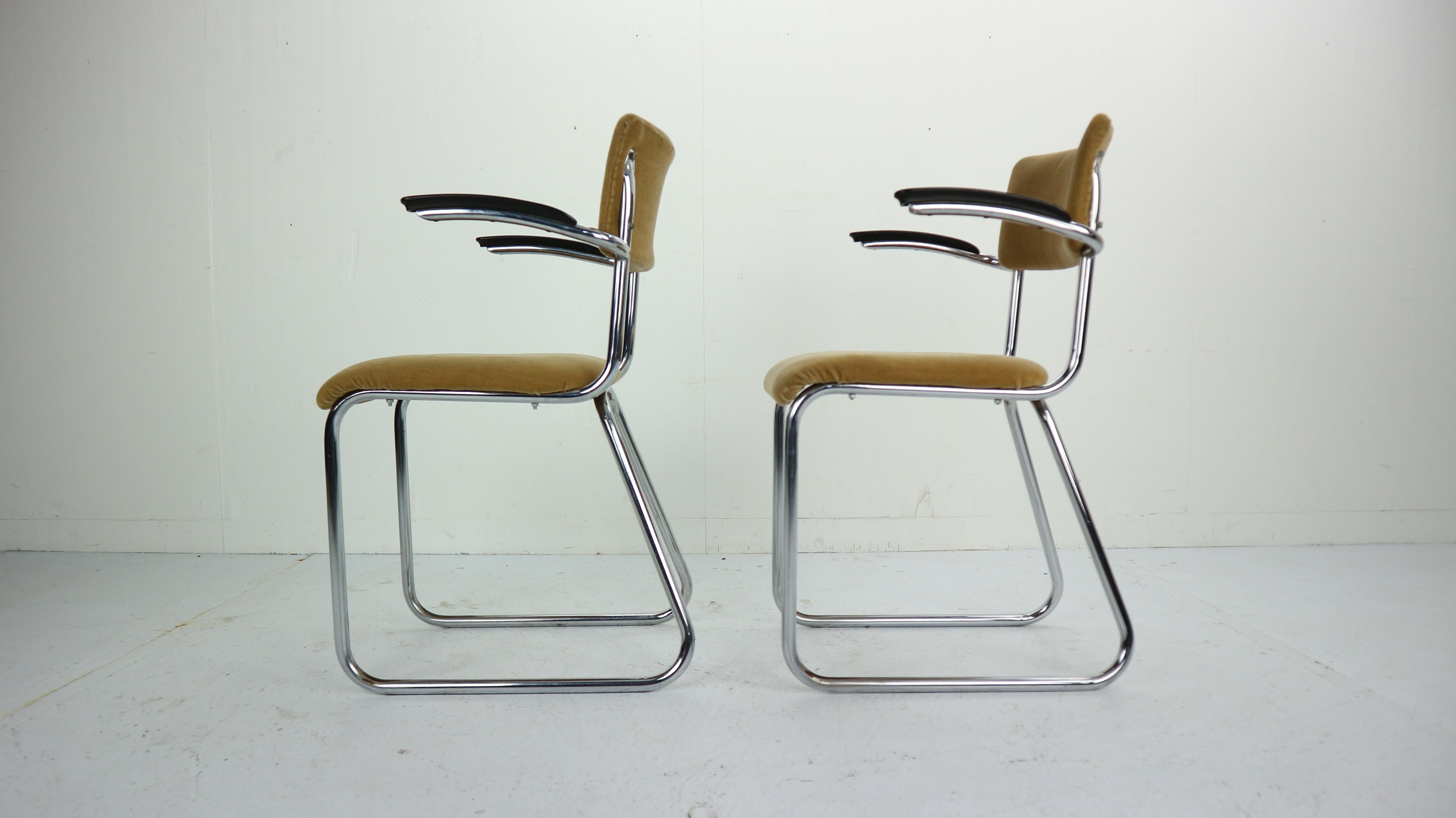 Fabric Set of 2 Industrial Armchairs in a Style of Gispen, 1960 Dutch Design