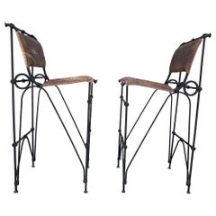 Vintage Set of 2 Iron and Leather Barstools by Ilana Goor