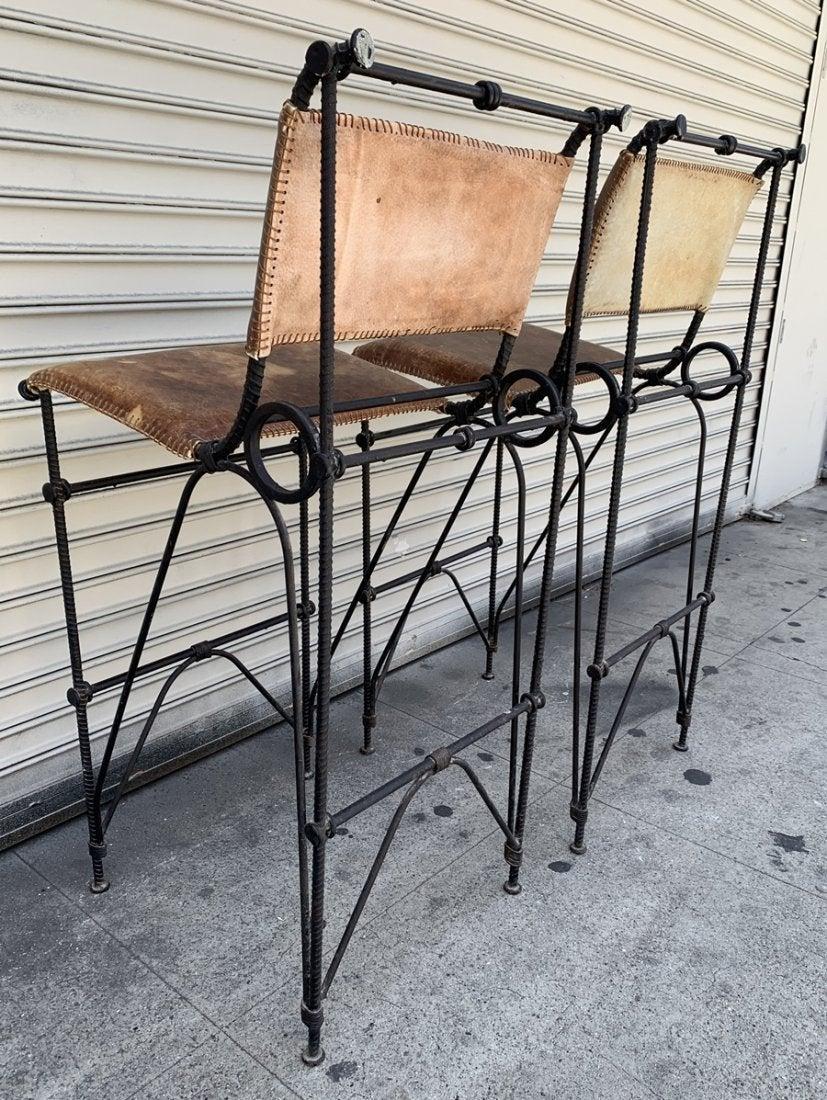 Set of 2 Iron and Leather Barstools by Ilana Goor 3