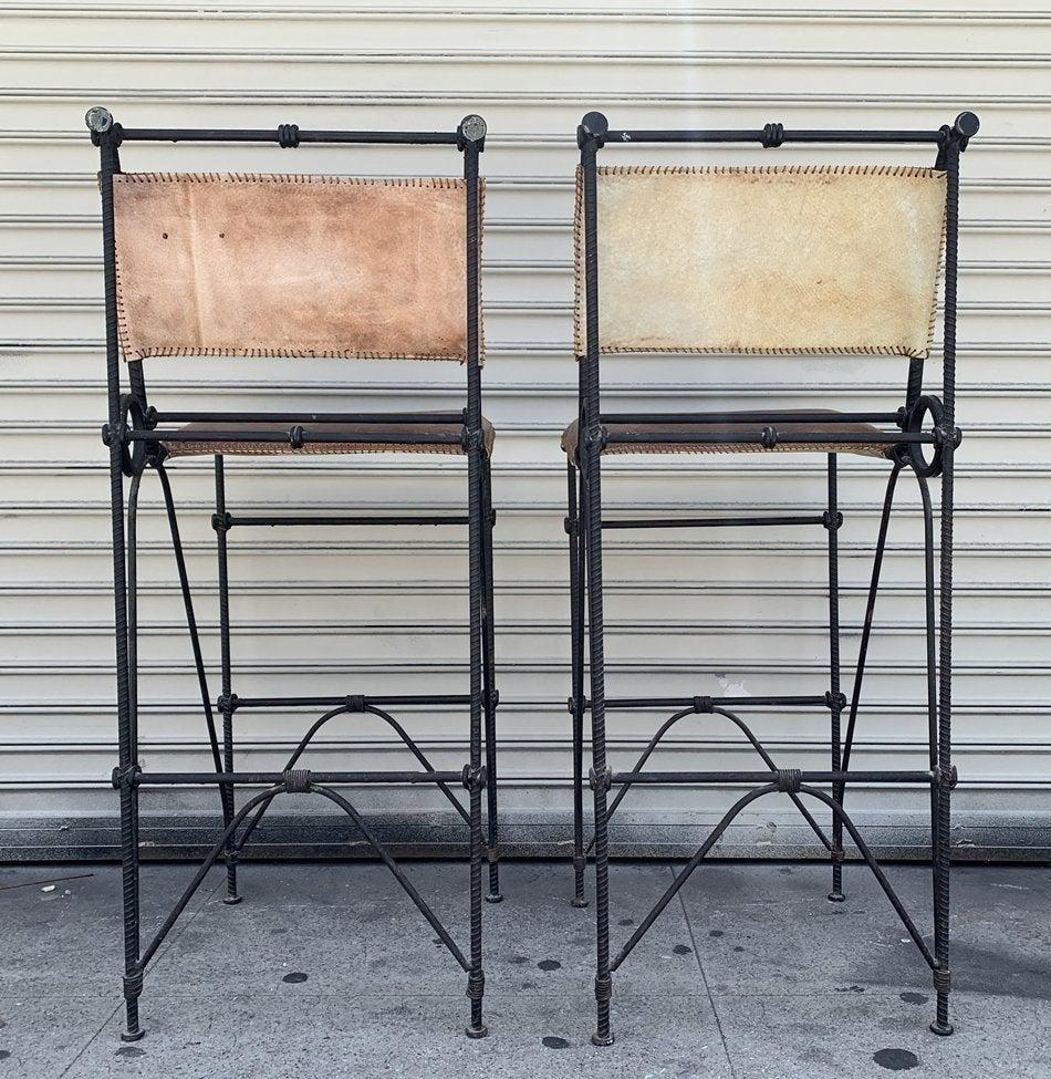 Set of 2 Iron and Leather Barstools by Ilana Goor 7