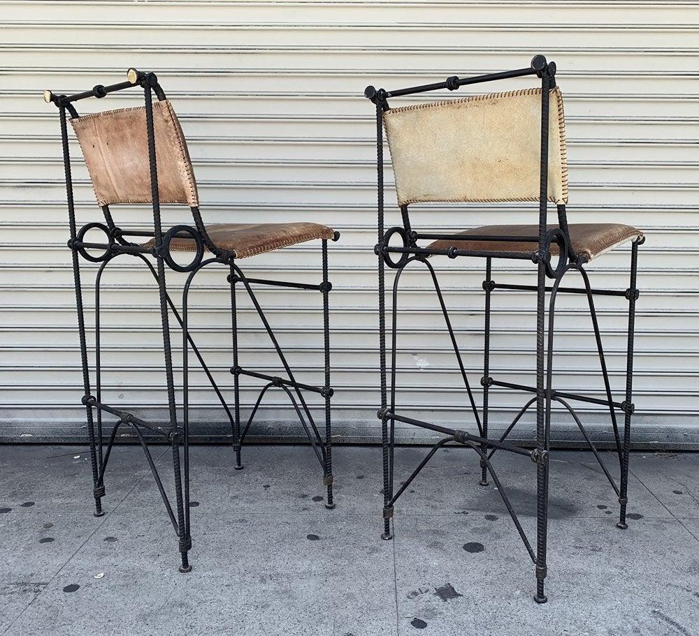 Set of 2 Iron and Leather Barstools by Ilana Goor 8