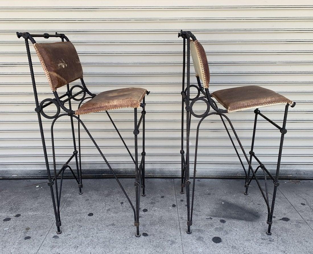 Set of 2 Iron and Leather Barstools by Ilana Goor 9