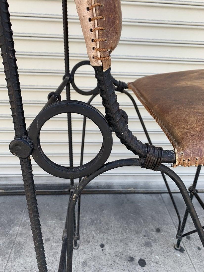 American Set of 2 Iron and Leather Barstools by Ilana Goor