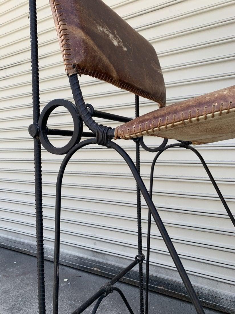 20th Century Set of 2 Iron and Leather Barstools by Ilana Goor