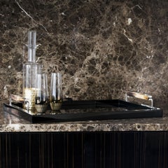 Set Of 2 Isacco Trays in Dark Horn, Chromed Brass & Amara Ebony Wood by Arcahorn