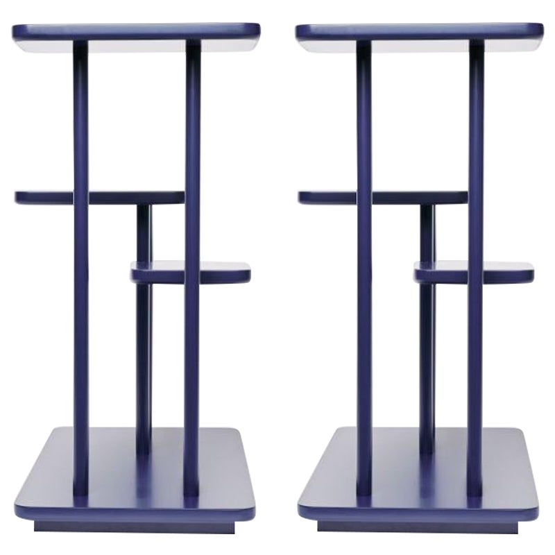 2er-Set Isolette-Beistelltische, Stahlblau von Atelier Ferraro im Angebot