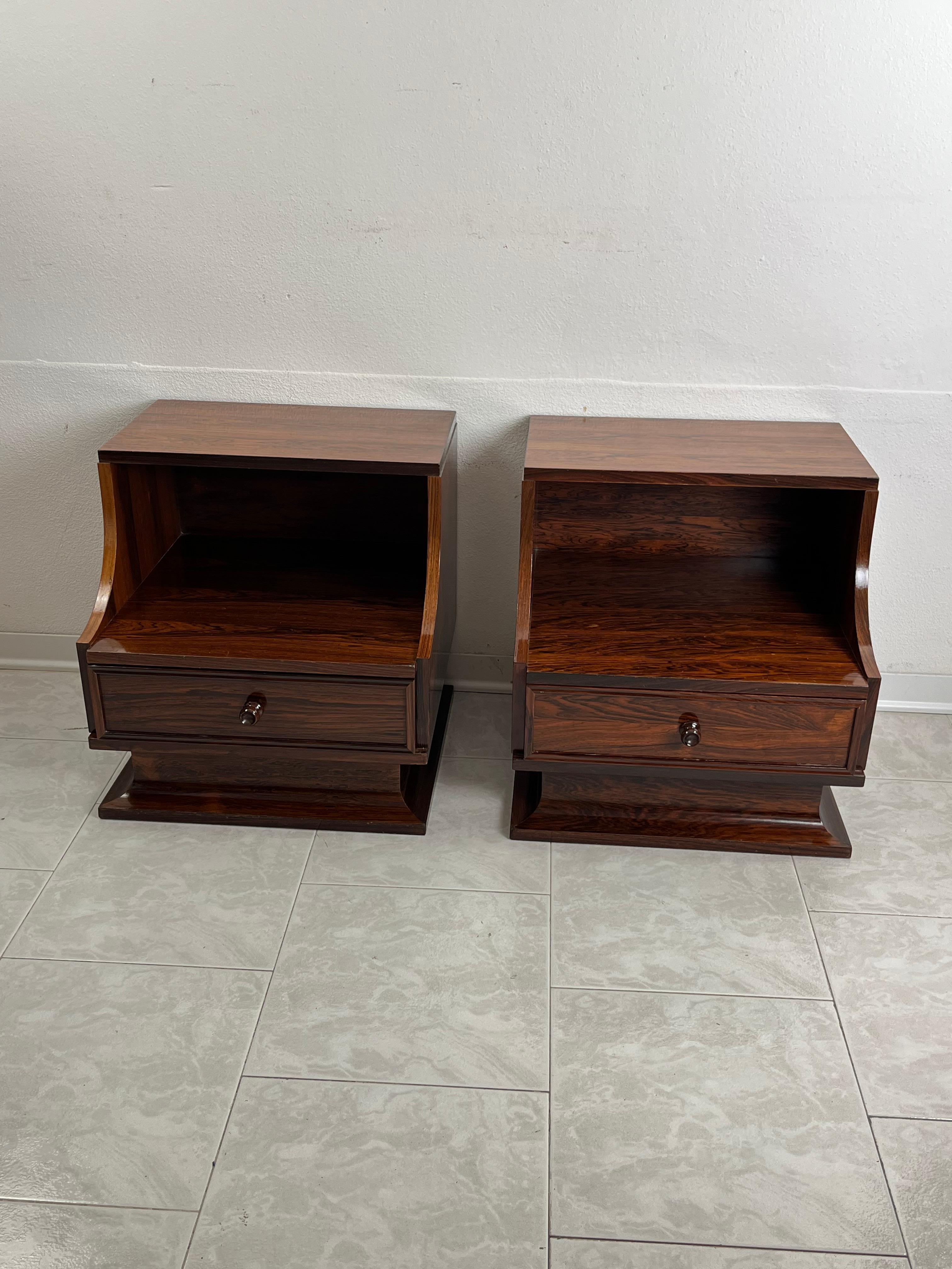 Wood Set Of 2 Italian 1970s Bedside Tables For Sale