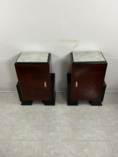 Set of 2 Italian Art Deco Bedside Tables With Marble Top, 1930s