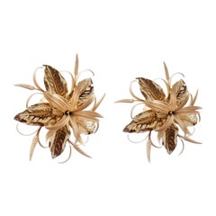 Set of 2 Italian Brass-Lacquered Metal Hans Kögl 'Wheat & Leaves' Sconces, 1960s