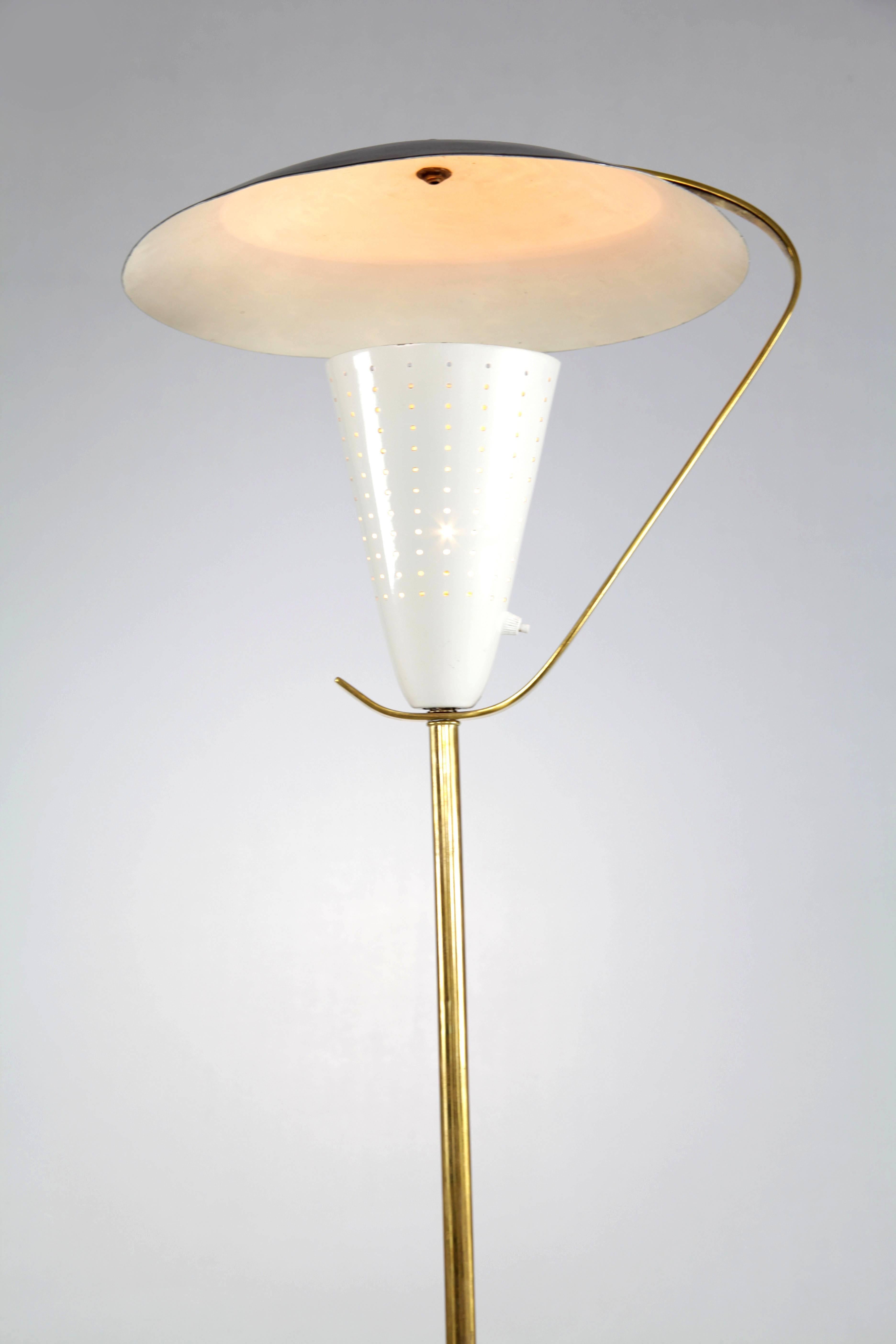 Mid-20th Century Set of 2 Italian Brass, Marble and Aluminum Floor Lamps, 1950s