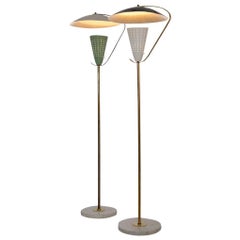 Set of 2 Italian Brass, Marble and Aluminum Floor Lamps, 1950s Set of 2 Italian Brass, Marble and Aluminum Floor Lamps, 1950s