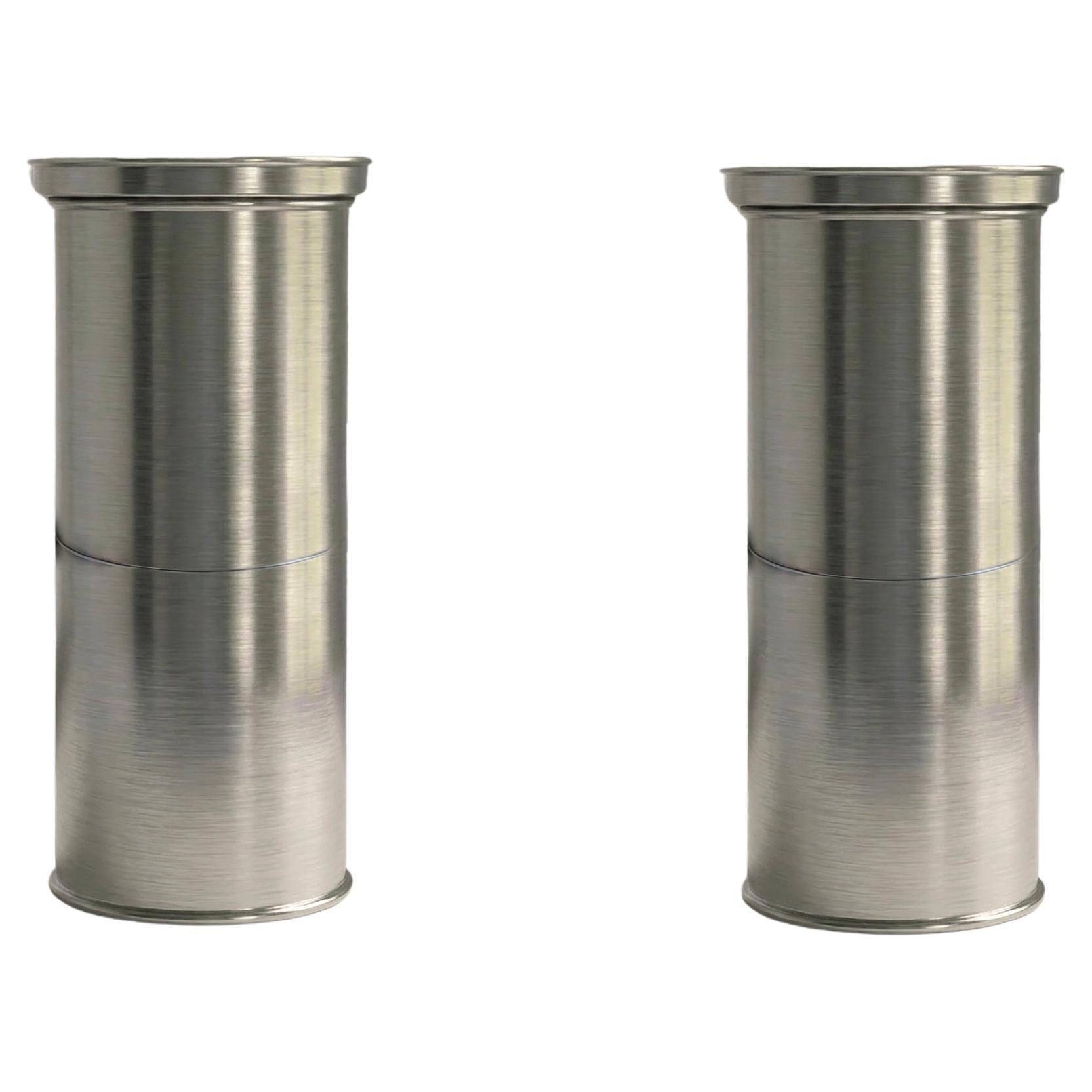 Set of 2 - Italian Brushed Metal Column/Pedestal , Contemporary Design, in stock