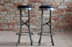 Set of 2 Italian Brutalist Bar Stools, Art Deco, 1940s