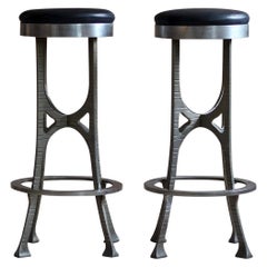 Set of 2 Italian Brutalist Bar Stools, Art Deco, 1940s