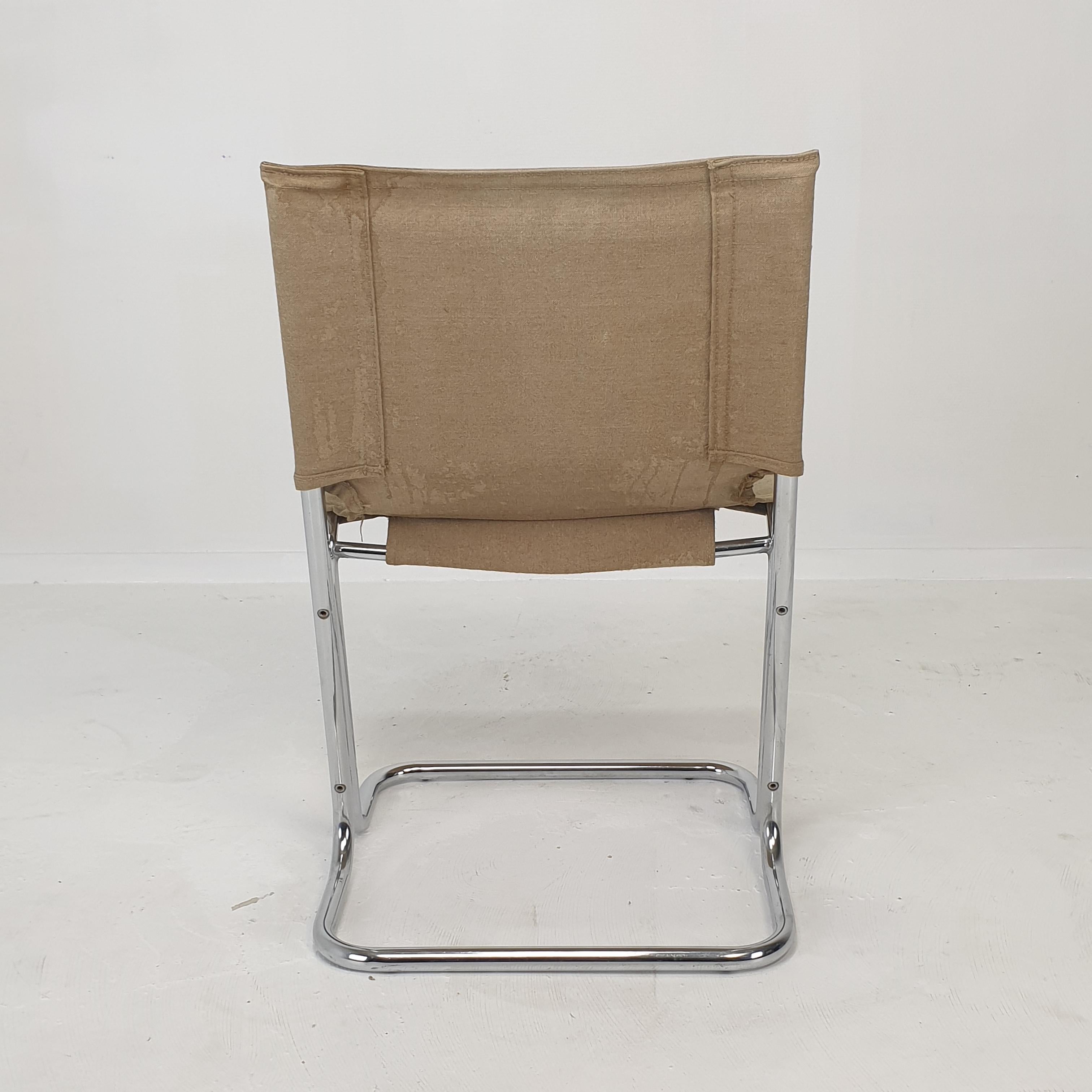Set of 2 Italian Canvas and Chromed Metal Chairs, 1970's For Sale 5