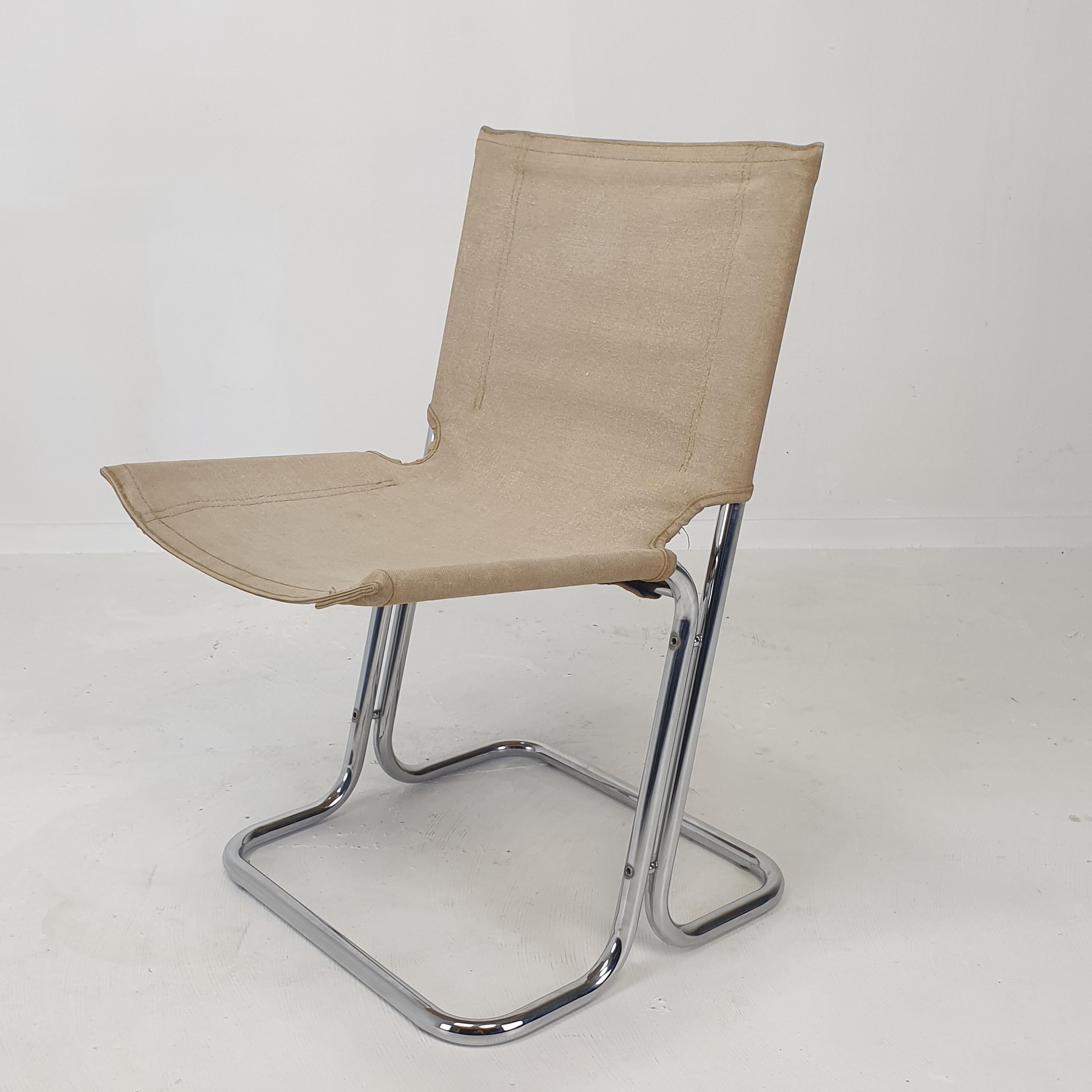 Set aus 2 italienischen Stühlen aus Segeltuch und verchromtem Metall, 1970er Jahre im Angebot 5