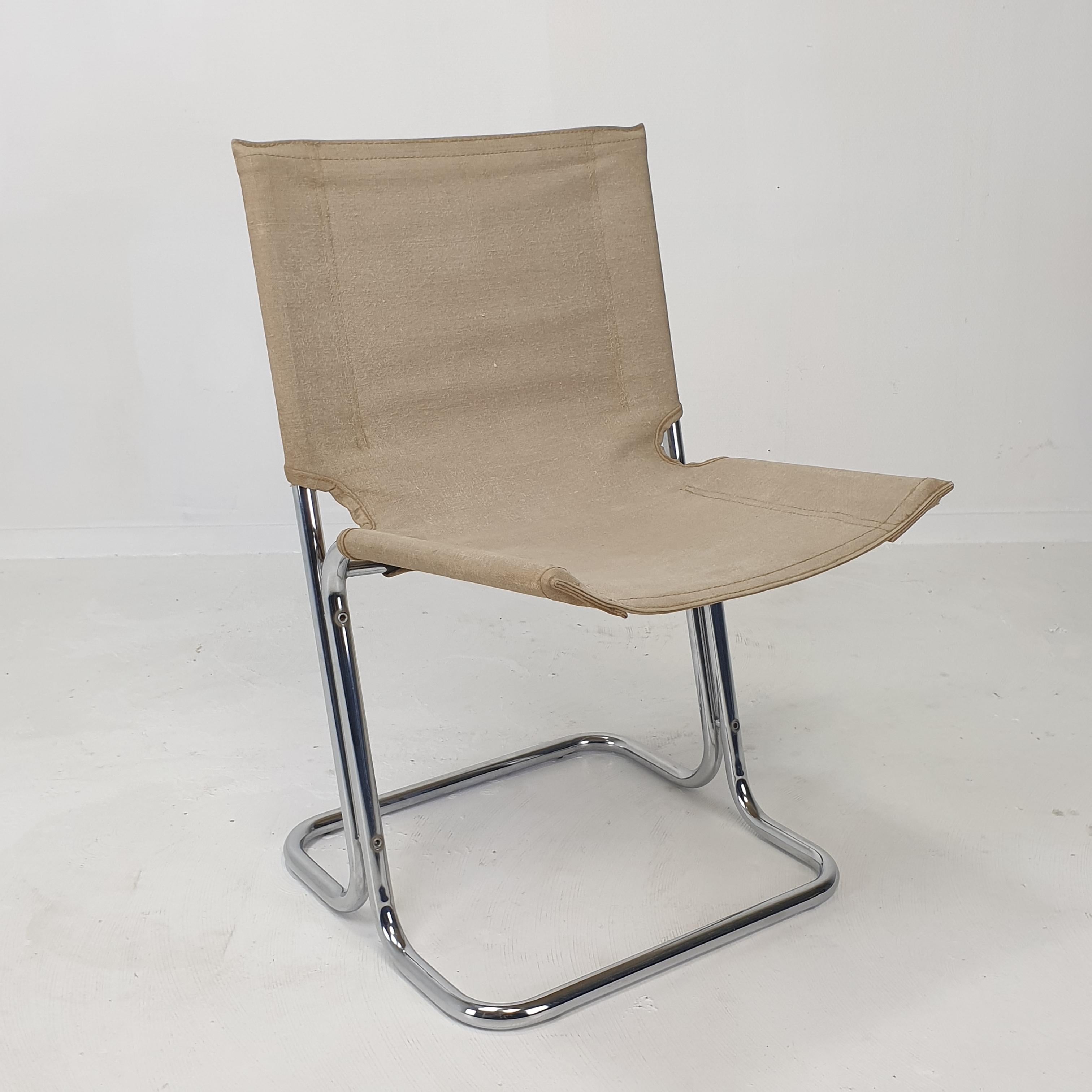 Set of 2 Italian Canvas and Chromed Metal Chairs, 1970's For Sale 8