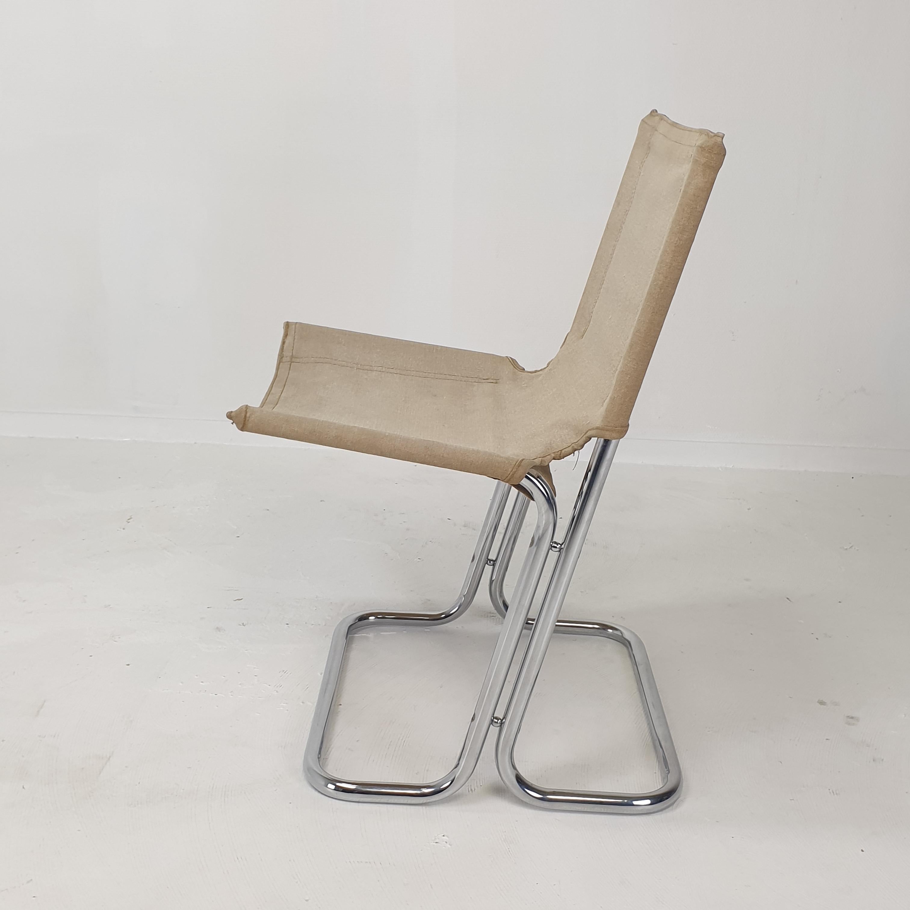Set aus 2 italienischen Stühlen aus Segeltuch und verchromtem Metall, 1970er Jahre im Angebot 8