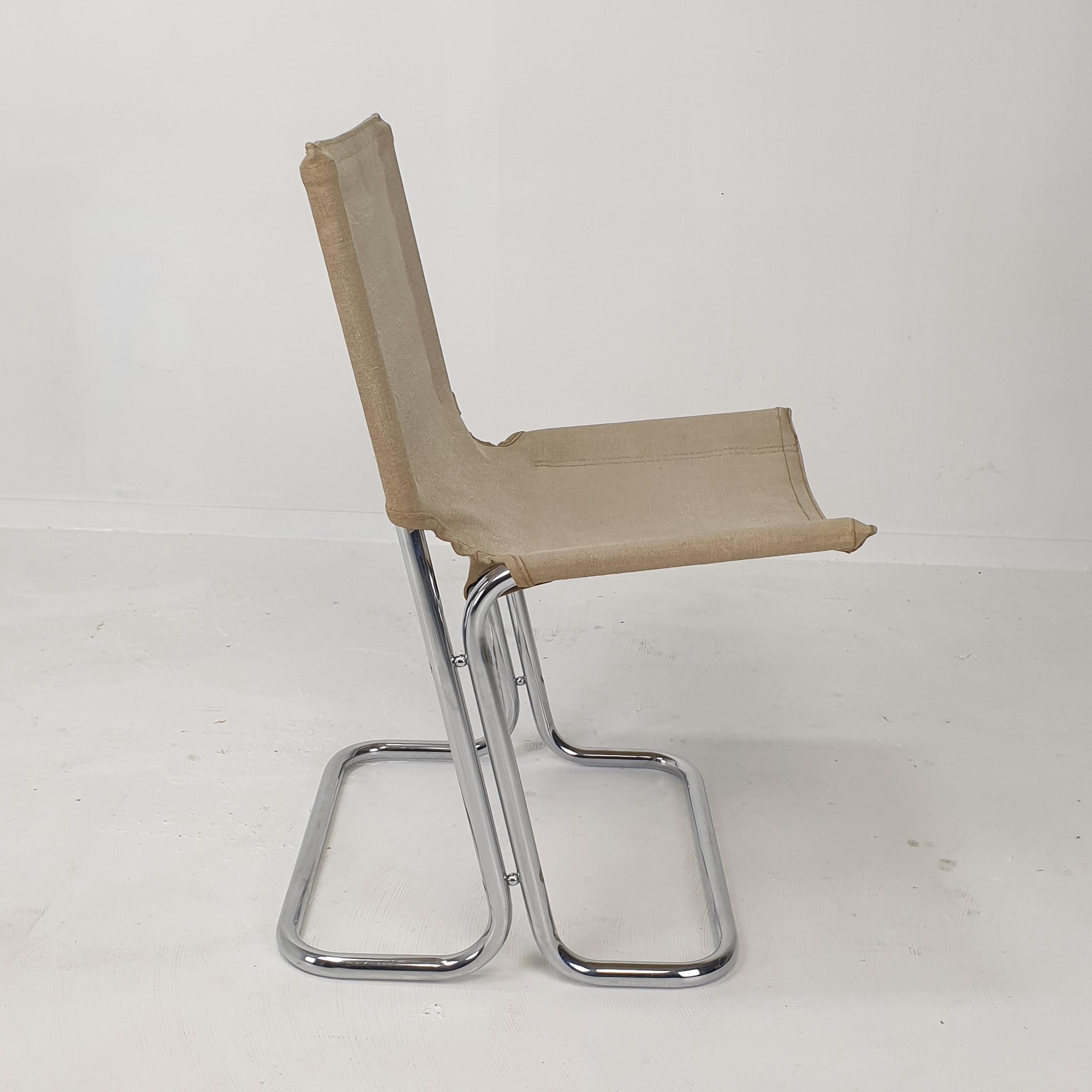 Set of 2 Italian Canvas and Chromed Metal Chairs, 1970's For Sale 11