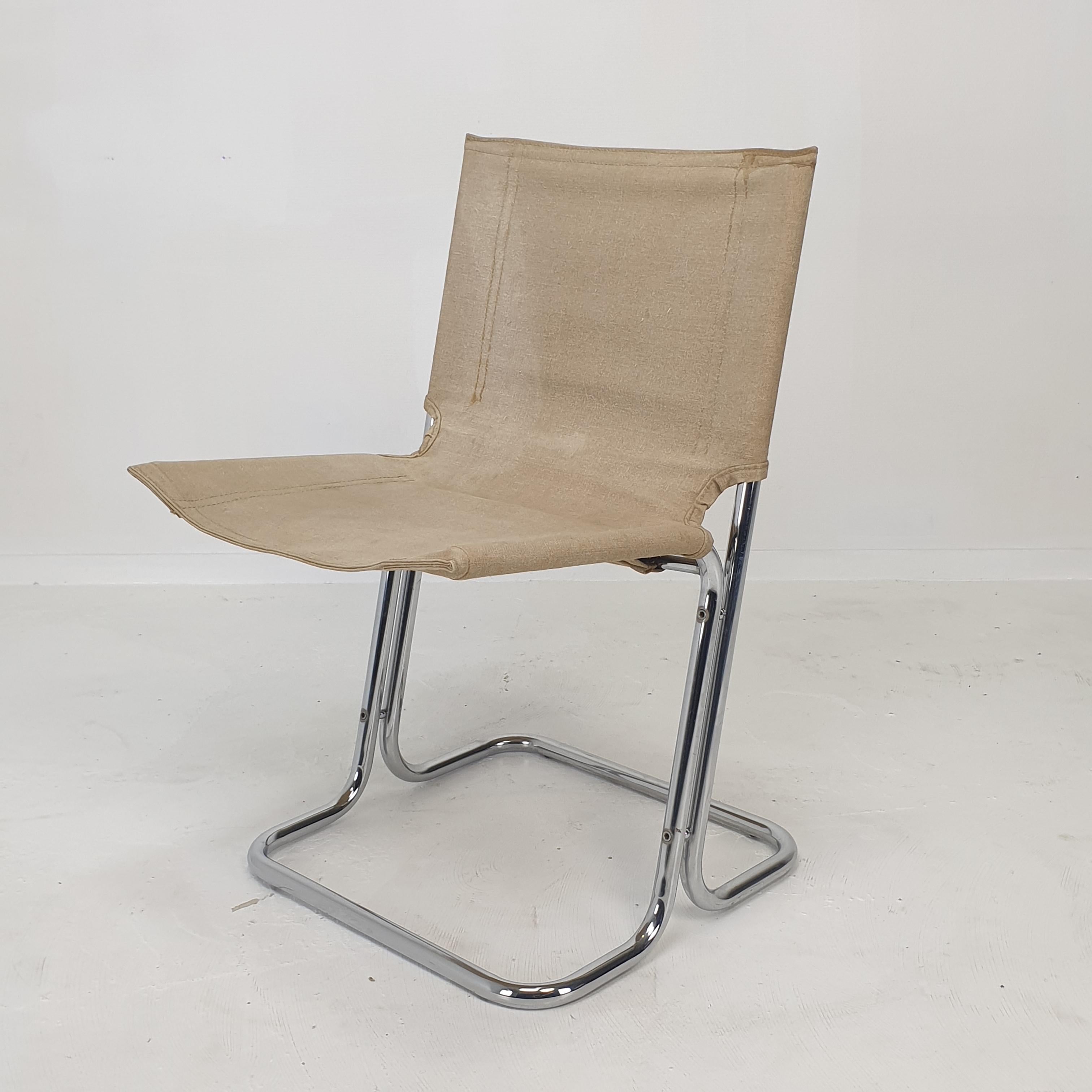 Late 20th Century Set of 2 Italian Canvas and Chromed Metal Chairs, 1970's For Sale