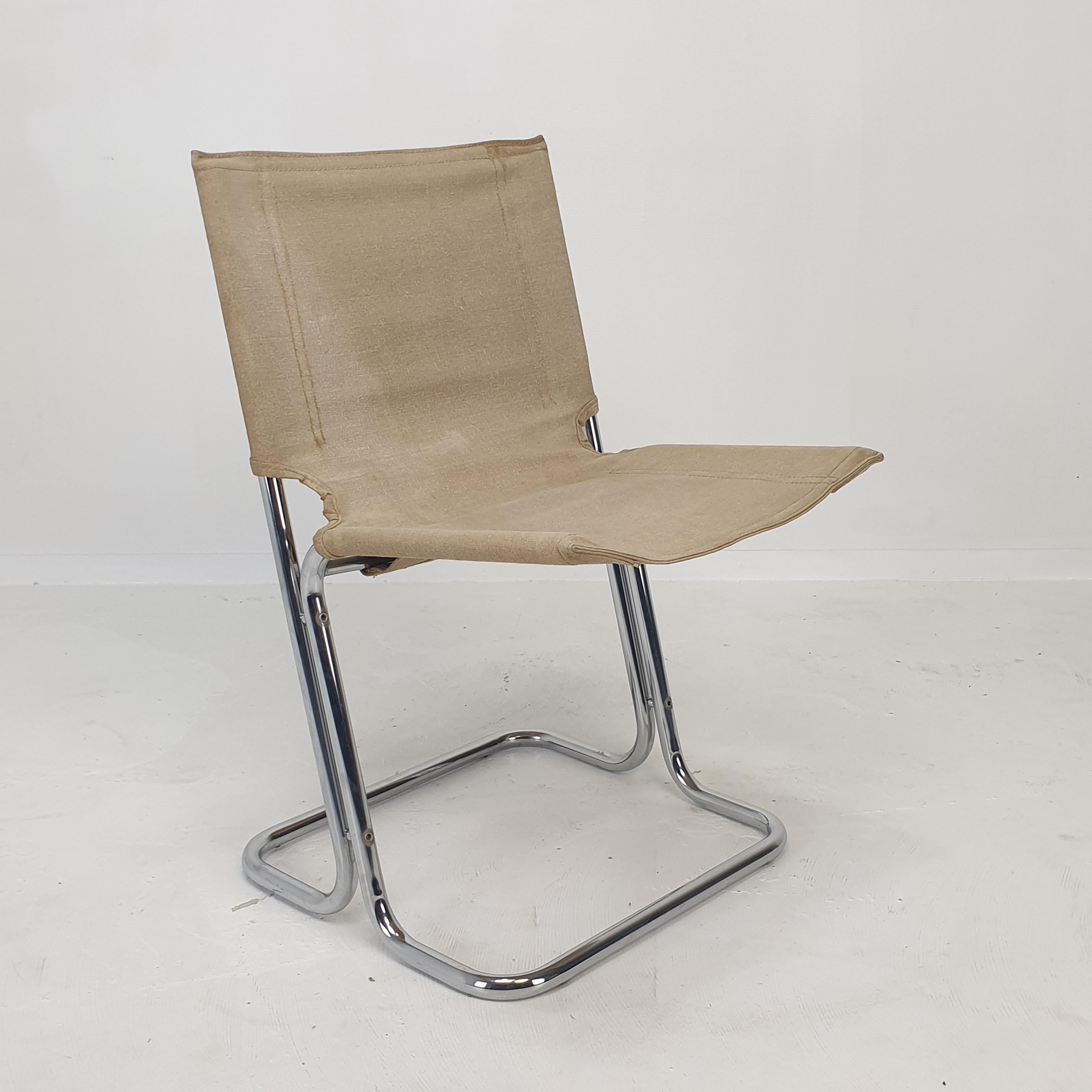 Set aus 2 italienischen Stühlen aus Segeltuch und verchromtem Metall, 1970er Jahre (Ende des 20. Jahrhunderts) im Angebot